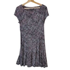 Roz&Ali Stretchy Midlength black  pink flared dress
